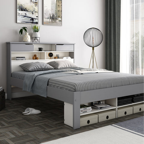 Fabio Grey and White Wooden Bed