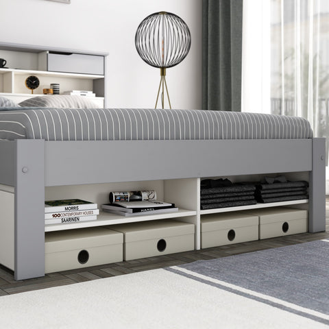 Fabio Grey and White Wooden Bed