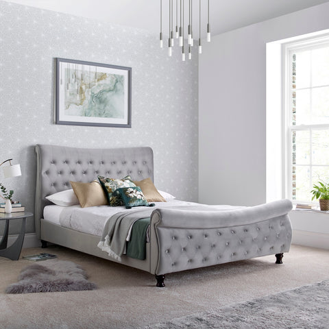 Oxford Velvet Chesterfield Sleigh Bed