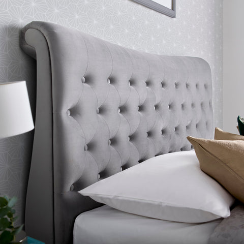 Oxford Velvet Chesterfield Sleigh Bed