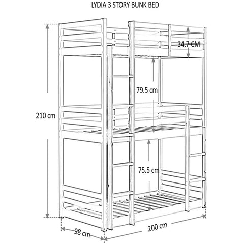 LYDIA 3 STORY BUNK BED (3 Boxes)