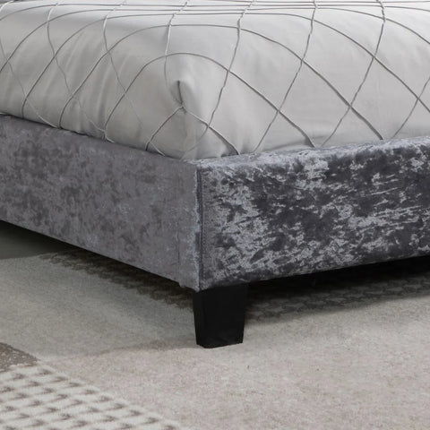 Augustina Crushed Velvet Bed Silver with Mirror