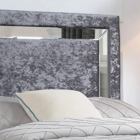 Augustina Crushed Velvet Bed Silver with Mirror