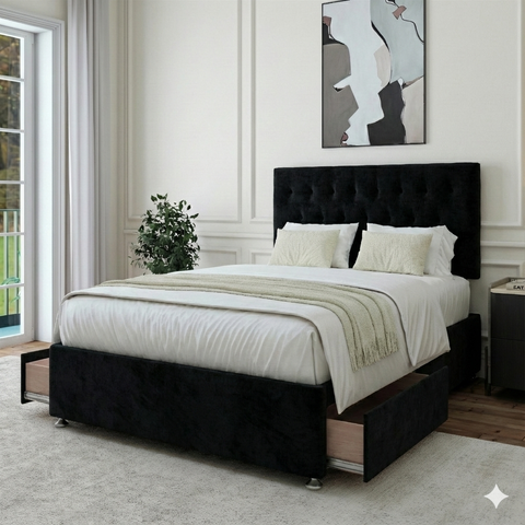 Black Chenille Maurice Divan Bed in a bedroom setting