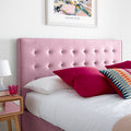 Close-up detail of the contemporary padded headboard on the Kingham pink velvet ottoman bed