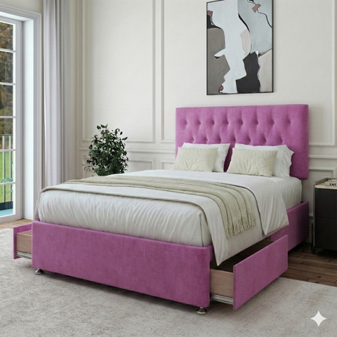 Orchid Linen Linoso Divan Bed in a bedroom setting