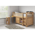 Detailed view of the integrated desk, chest, and bookcase on the Porto pine mid sleeper