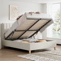 Rhodes warmstone velvet ottoman bed shown open with underbed storage in a bright bedroom setting