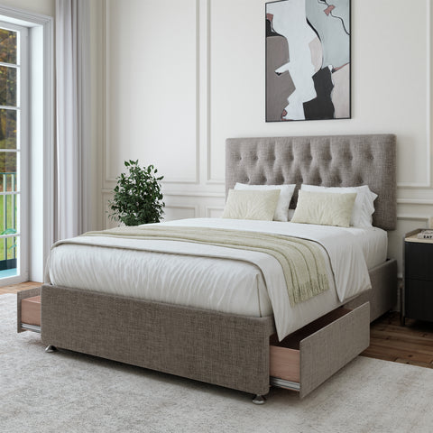 Slate Linen Linoso Divan Bed in a bedroom setting