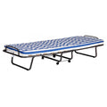 Stockholm folding bed with mattress fully opened showing the striped sleeping surface