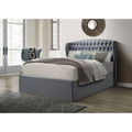 Warwick grey wingback velvet ottoman bed with buttoned headboard styled in a modern master bedroom