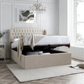 Deep under-bed storage compartment inside Warwick velvet ottoman bed showing solid fully boarded base